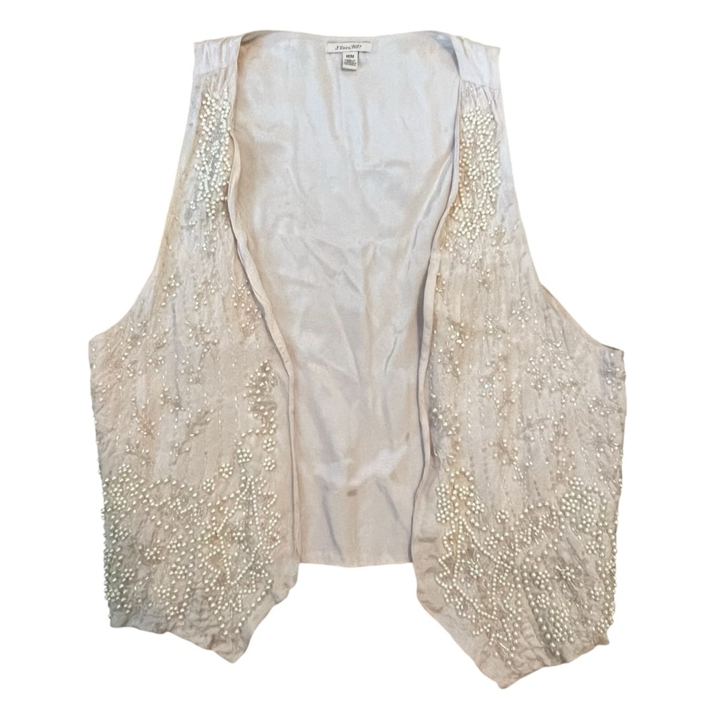Vintage Pink Embroidered Bohemian Beaded Silk Sleeveless Open Vest Size Medium